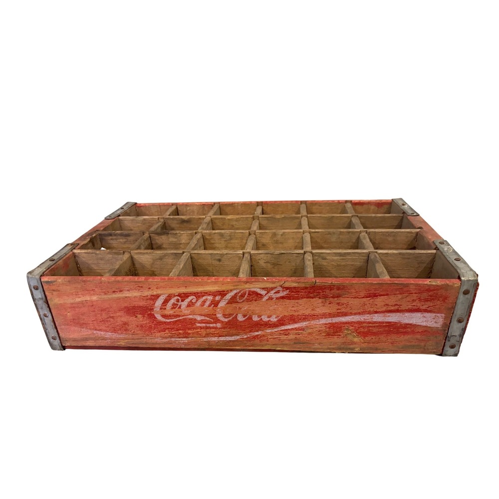 Vintage Coca Cola Wood Red Soda Bottle Crate 24 Slot Carrier Box 1970s Americana
